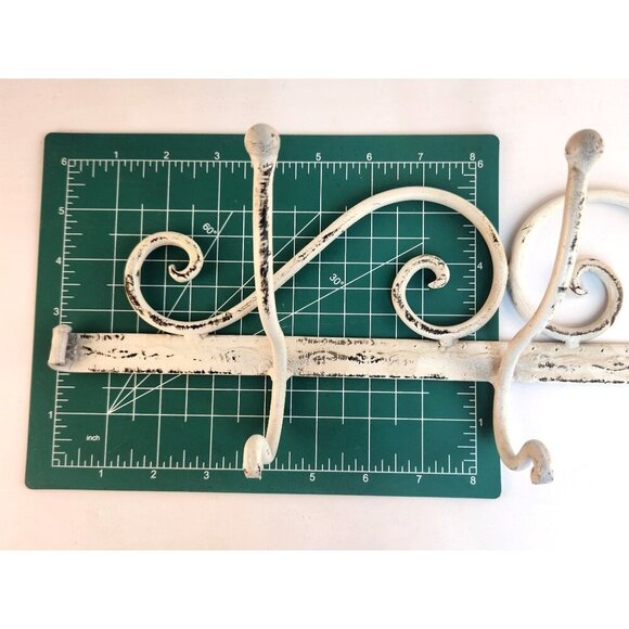 Vintage Distressed White Iron Coat and Hat Hanger 3 Hook Cottage Victorian Style - Picture 6 of 8